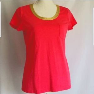 Womens CK Tshirt Gold Embellish Neckline Medium Pink Size M